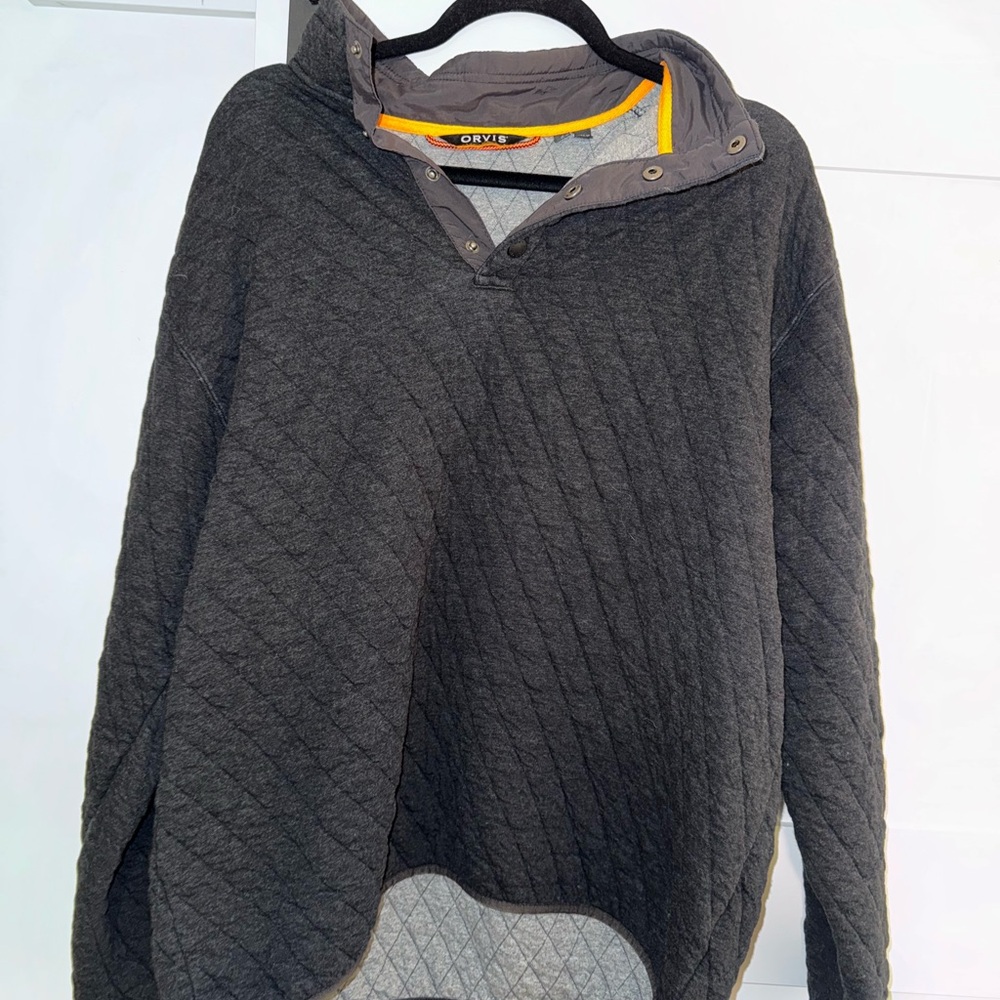 Orvis Quilted Pullover Hoodie in Charcoal with Orange Trim